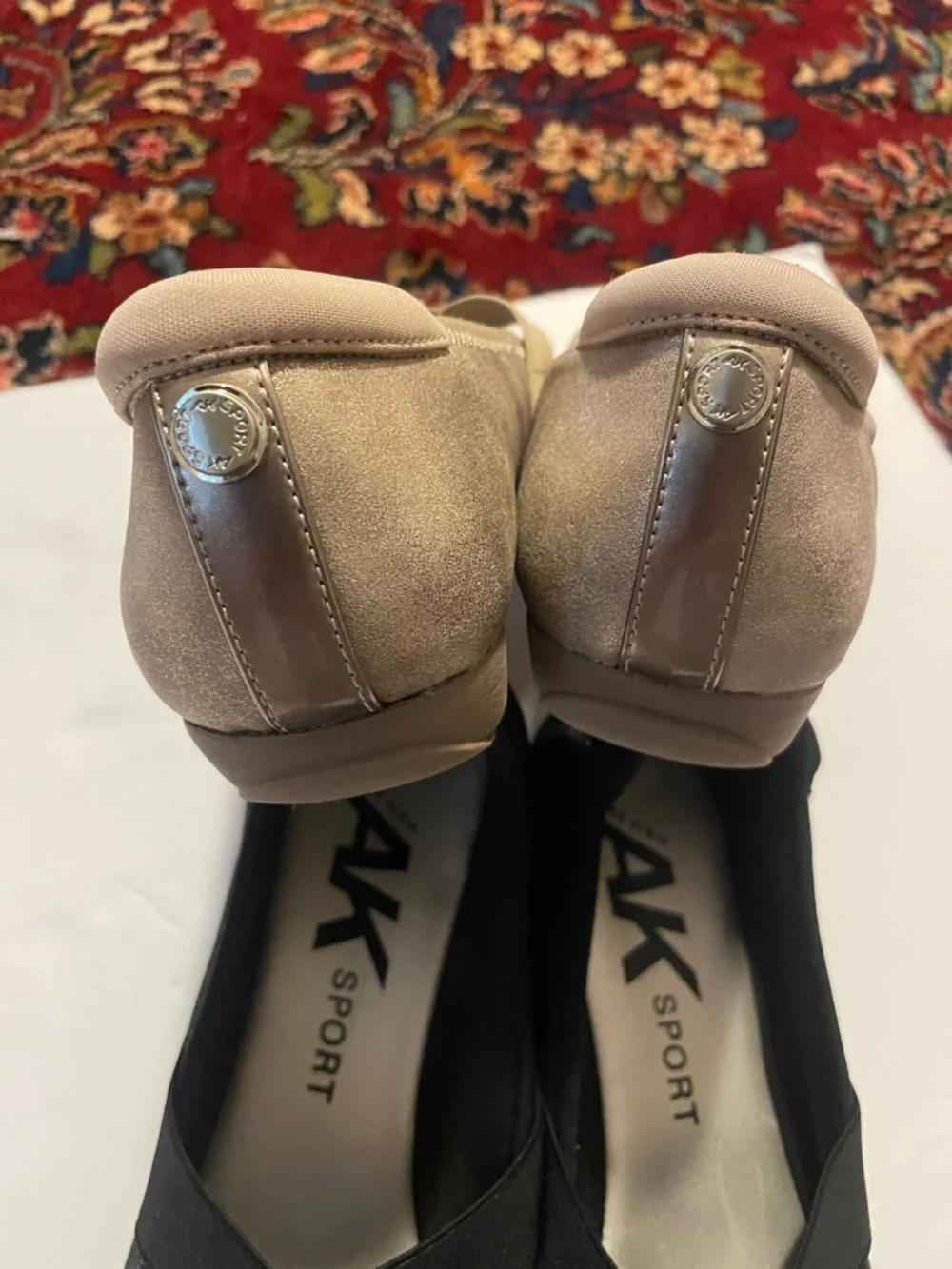 Anne Klein Sport Crisscross Ballet Flats in Beige and Black - Picture 4 of 8